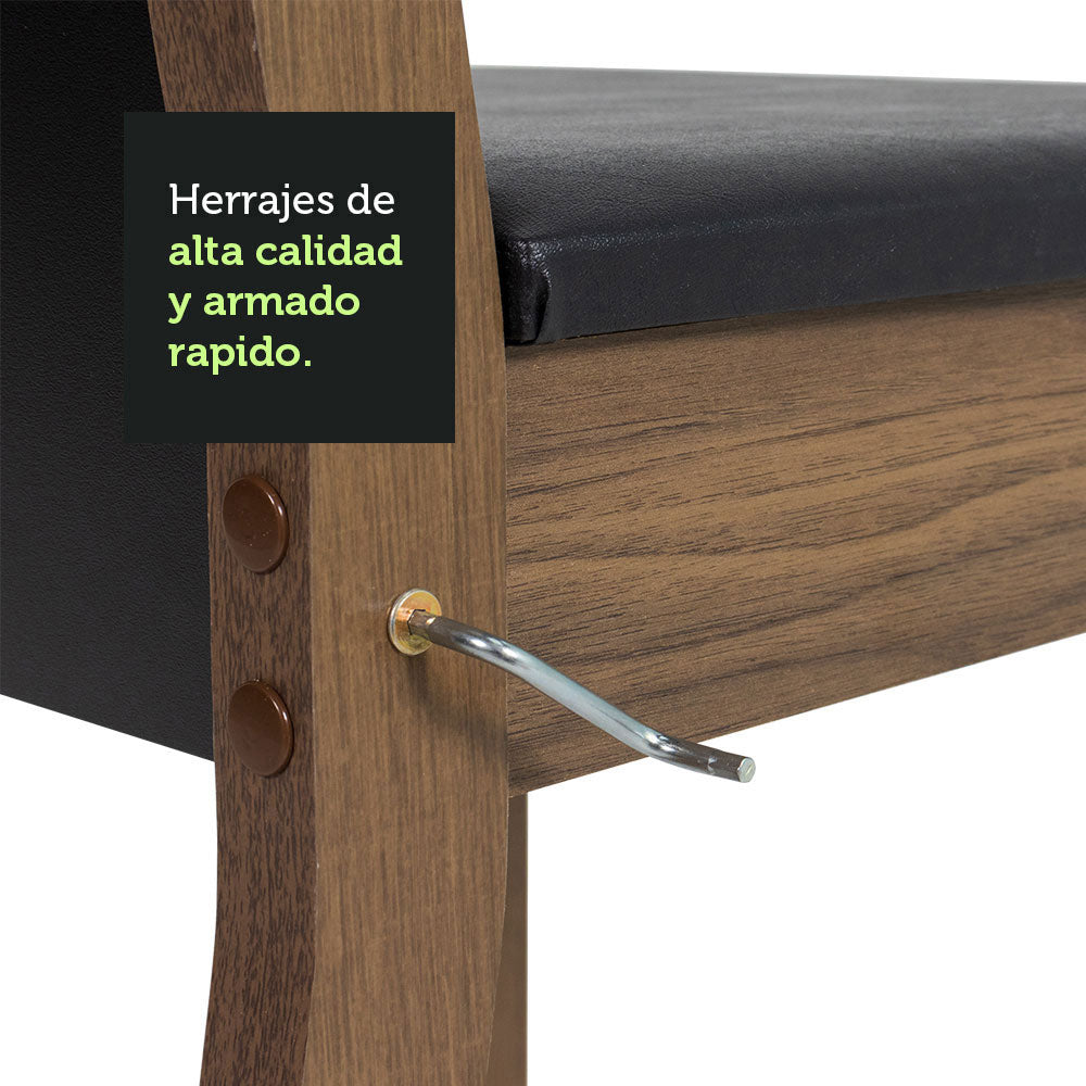 Juego de Comedor Mesa con Tapa de Vidrio 4 Sillas Negro/Marrón Greta Madesa