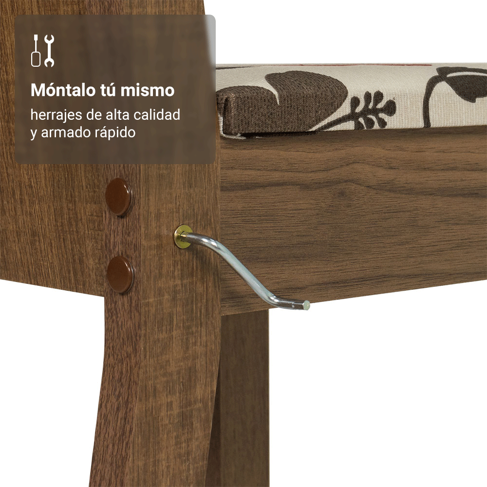 Conjunto Comedor Mesa Mesada de Vidro 4 Sillas Marrón/Hibiscos Camélia Madesa
