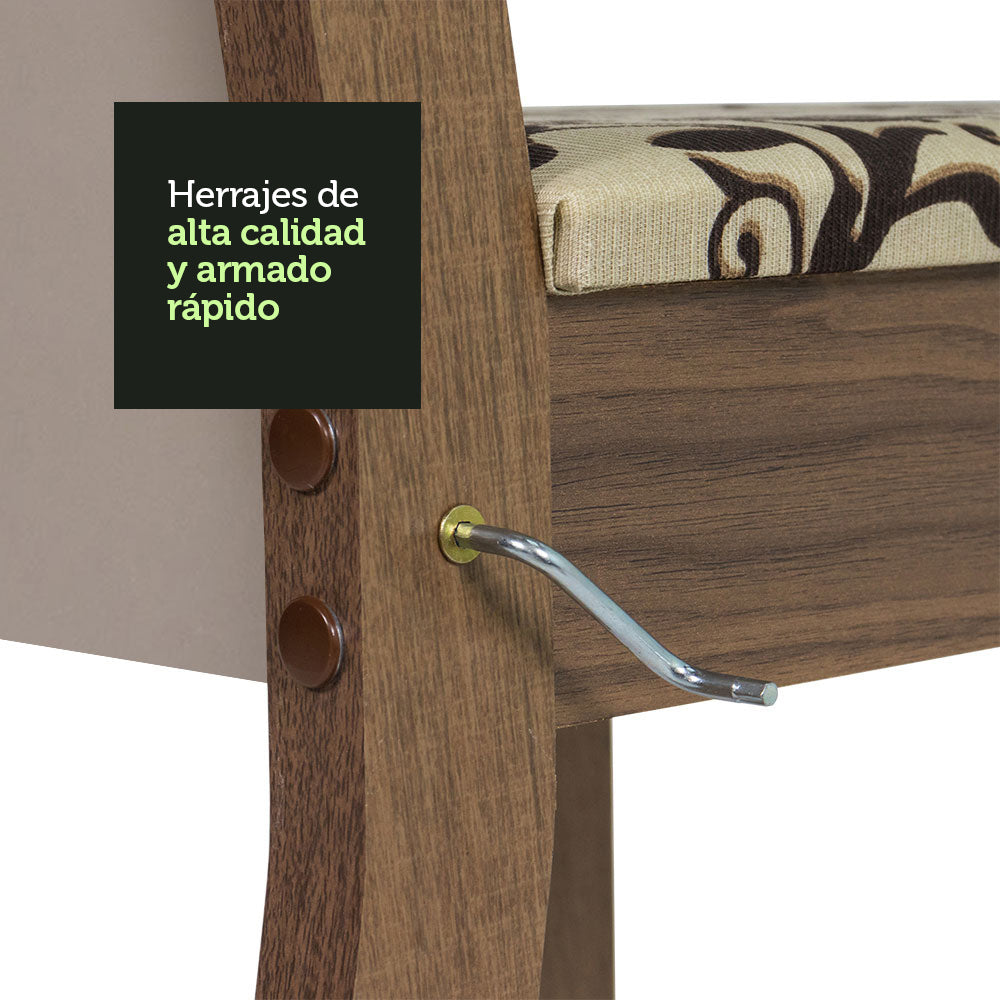 Juego de Comedor Mesa Tapa de Vidrio 6 Sillas Marrón/Crema/Tapizado Beige Marrón Heloísa Madesa