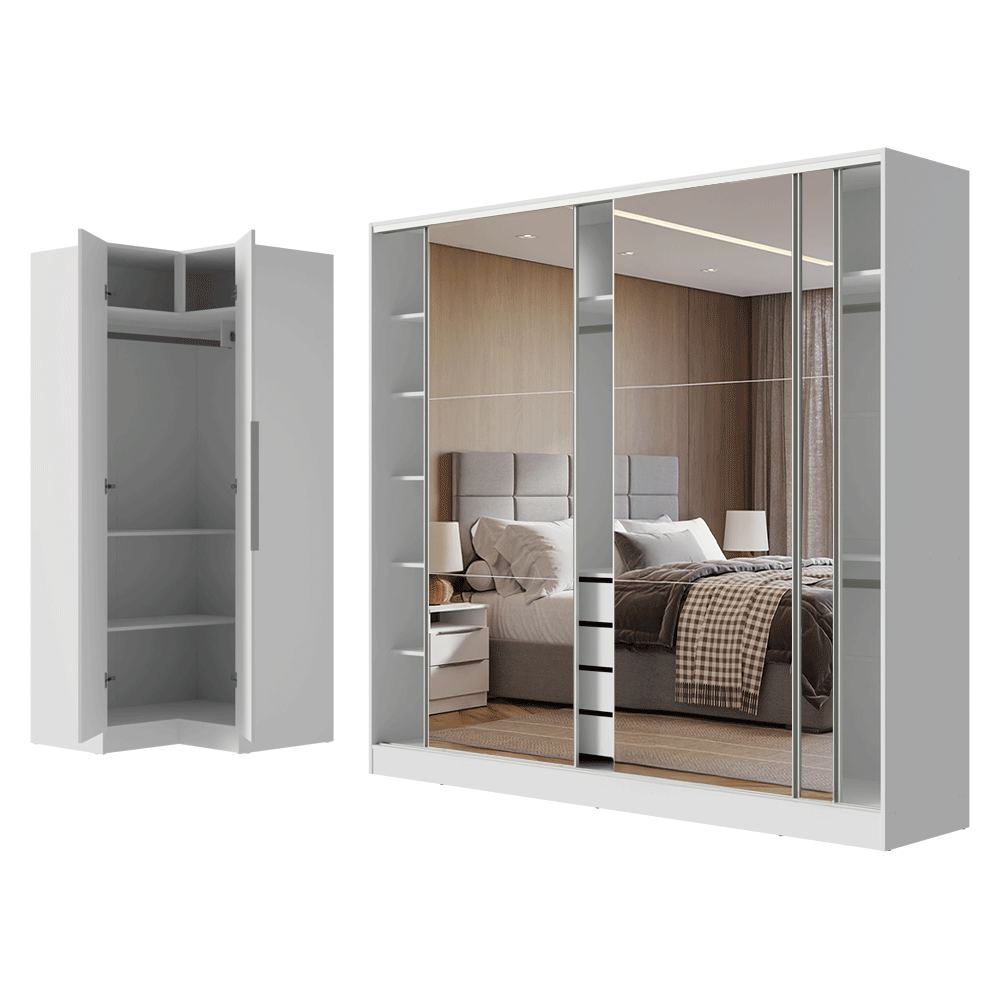 Placard Modulado Neo + Placard Royale Matrimonial 3 Puertas Corredizas con 3 Espejos Blanco