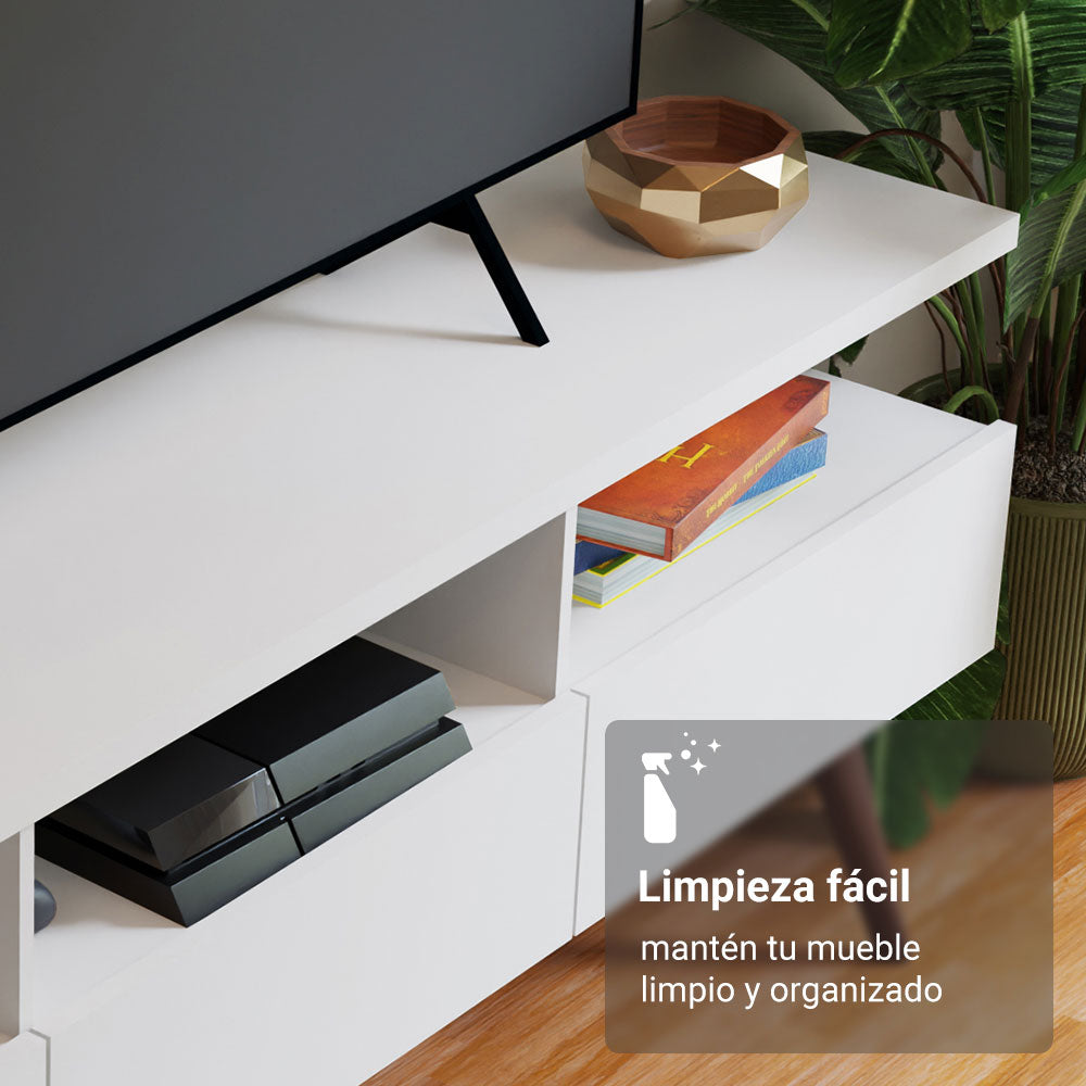 Rack para TV hasta 65 Pulgadas con patas Retro Blanco Londres Madesa