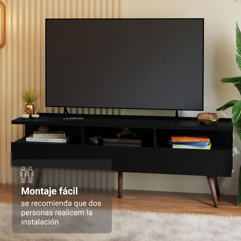Rack para TV hasta 65 Pulgadas con patas Retro Negro Londres Madesa