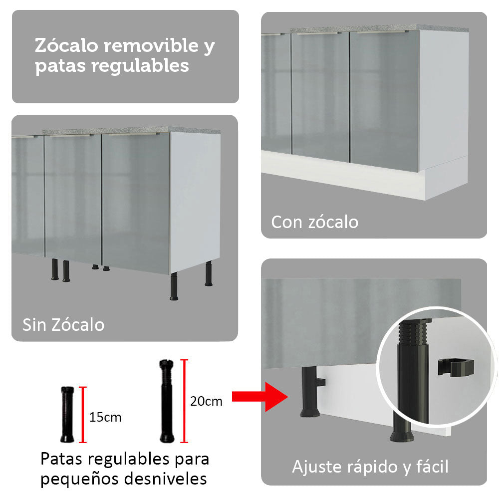 Combo completo de Cocina 270 x 60 cm Blanco/Gris Lux Madesa 04