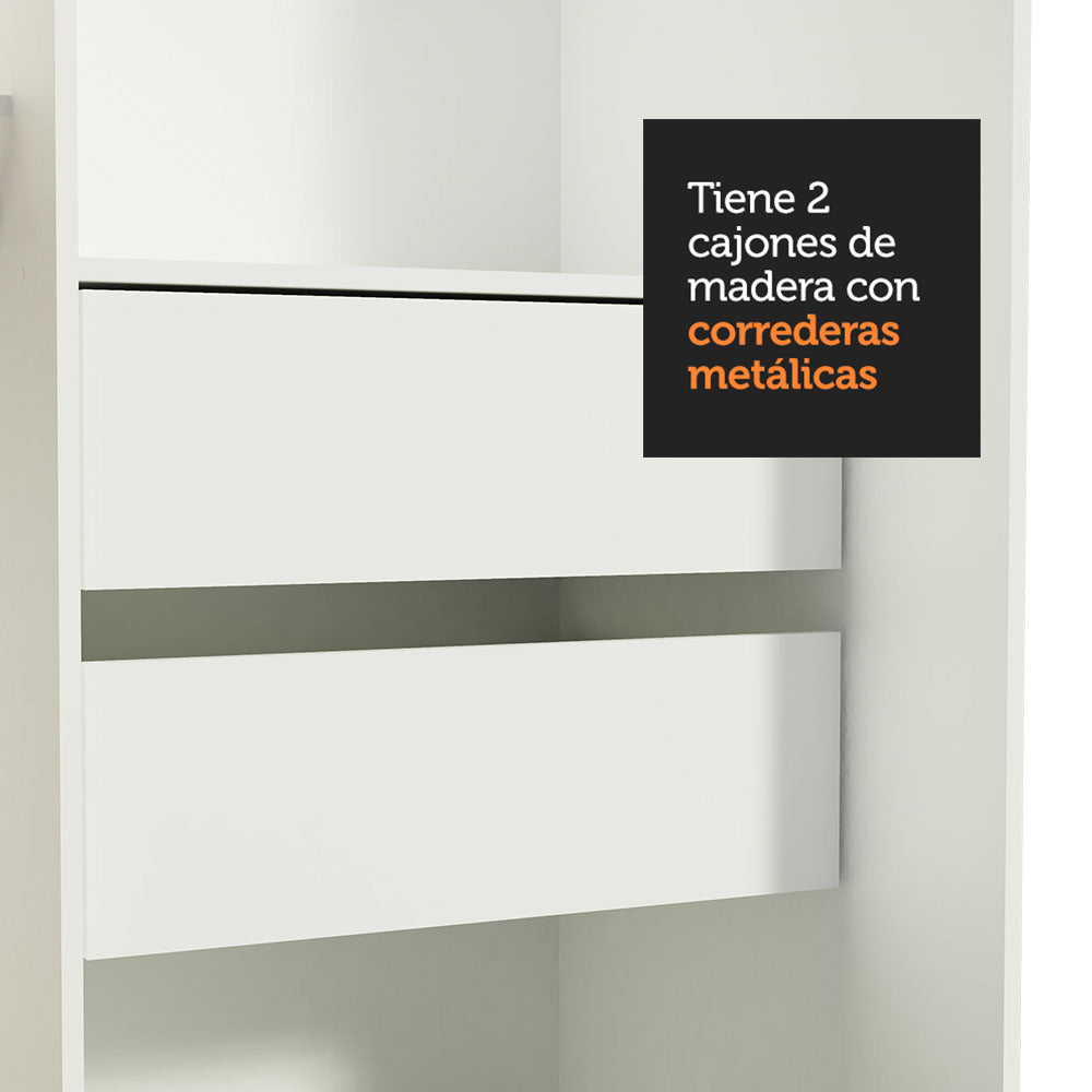 Placard Ropero Solteiro Madesa Tokio 2 Puertas Corredizas de Espejo 2 Cajones Blanco