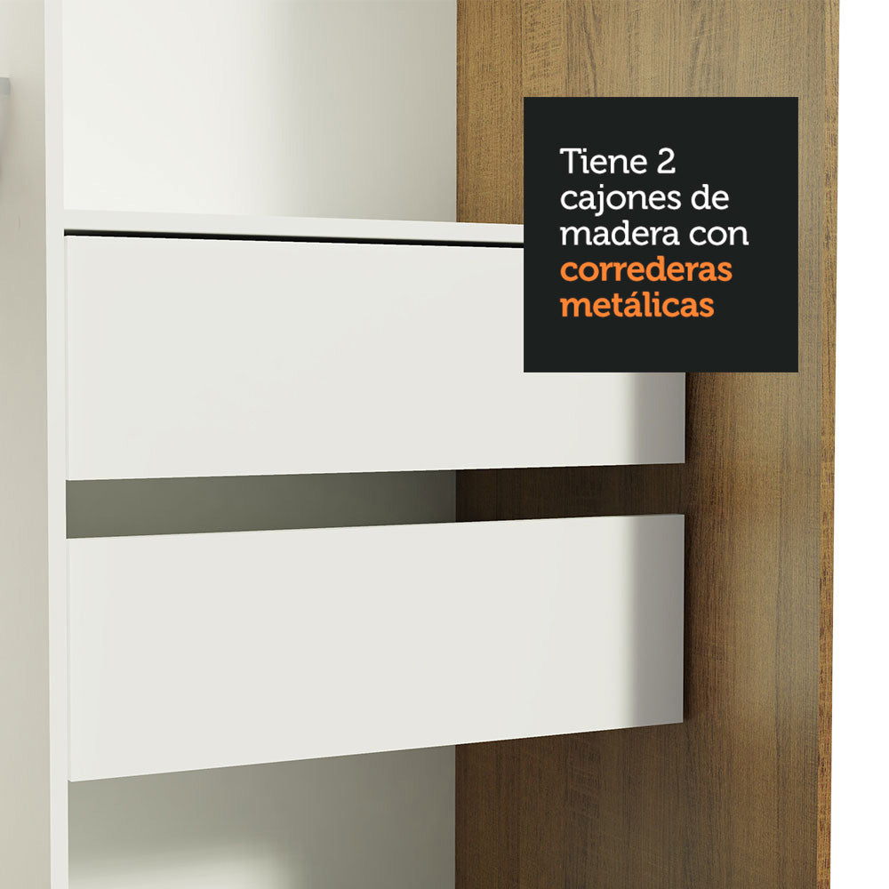 Placard Ropero Solteiro Madesa Tokio 2 Puertas Corredizas con Espejo 2 Cajones Marrón/Blanco
