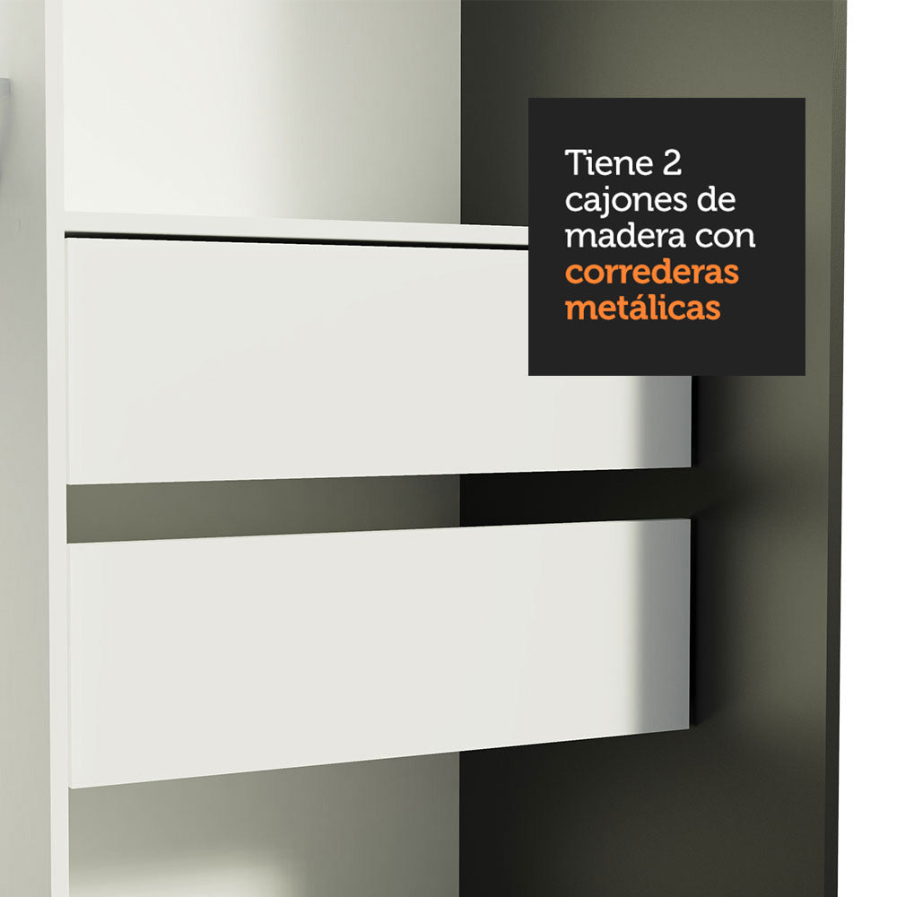 Placard Ropero Solteiro Madesa Tokio 2 Puertas Corredizas con Espejo 2 Cajones Negro/Marrón