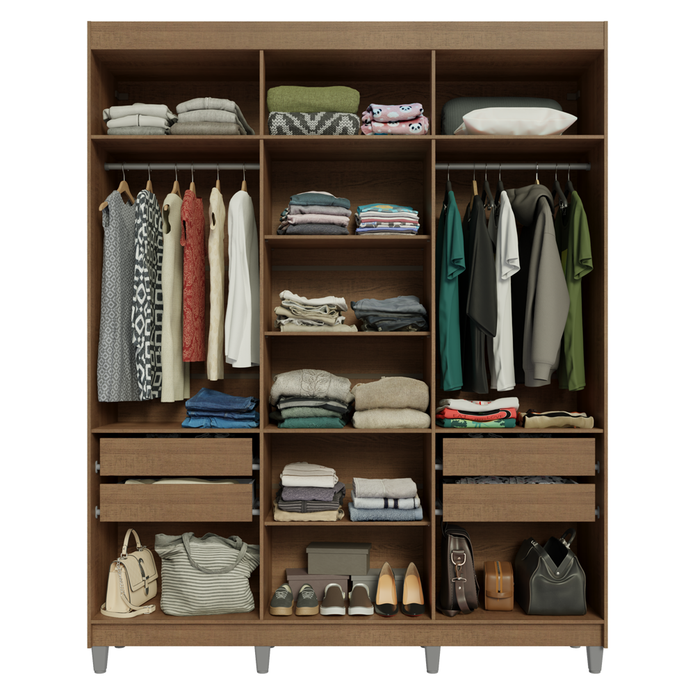 Placard Matrimonial con Patas 6 Puertas Batientes Venus Marrón/Crema/Marrón