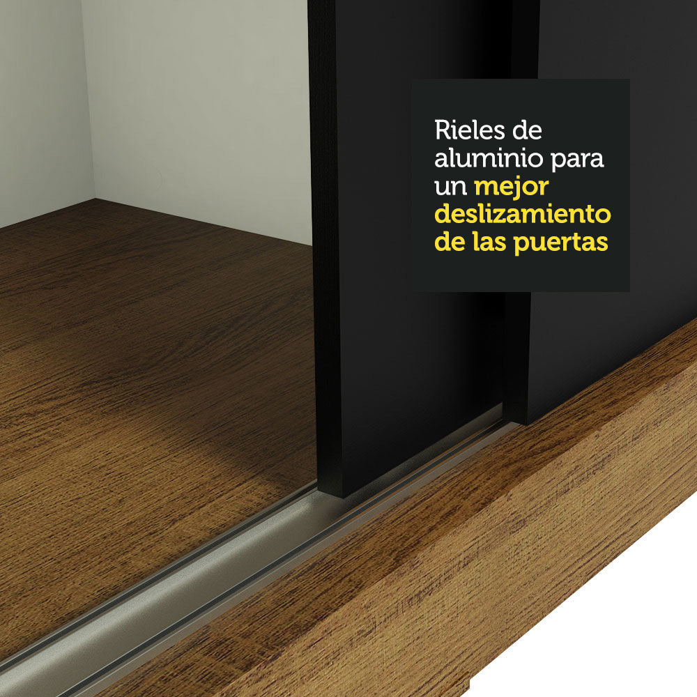 Placard Ropero Matrimonial Madesa Istambul 3 Puertas Corredizas con Espejos 3 Cajones Marrón/Negro