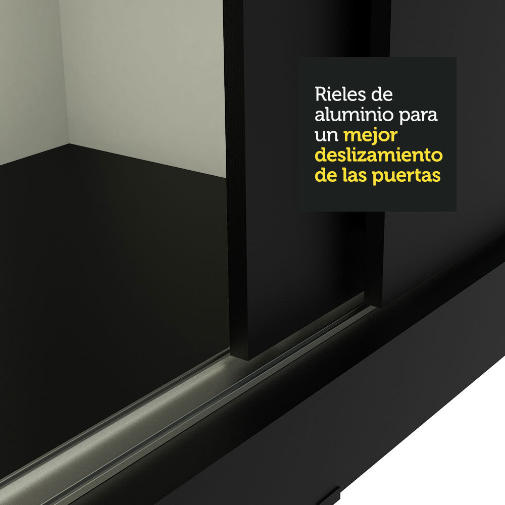 Placard Ropero Matrimonial Madesa Istambul 3 Puertas Corredizas con Espejos 3 Cajones Negro