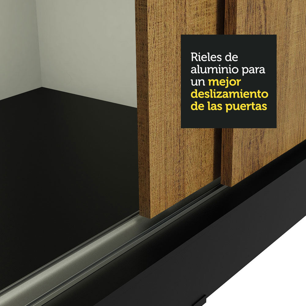 Placard Ropero Matrimonial Madesa Istambul 3 Puertas Corredizas con Espejo 3 Cajones Negro/Marrón