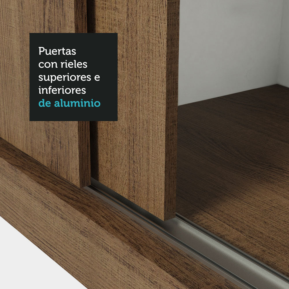 Placard Matrimonial 3 Puertas Corredizas de Espejo 4 Cajones Marrón Sublime Plus