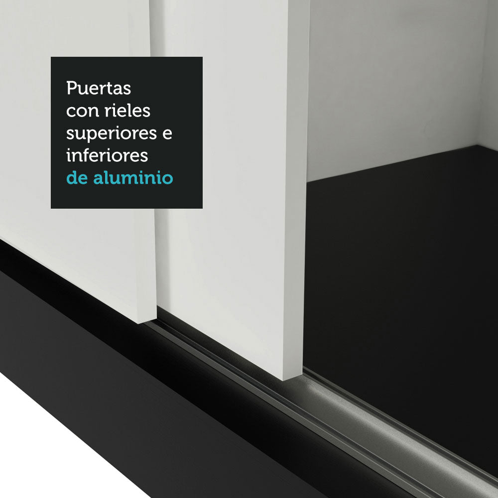 Placard Matrimonial 3 Puertas Corredizas con Espejo 2 Cajones Negro/Blanco Sublime