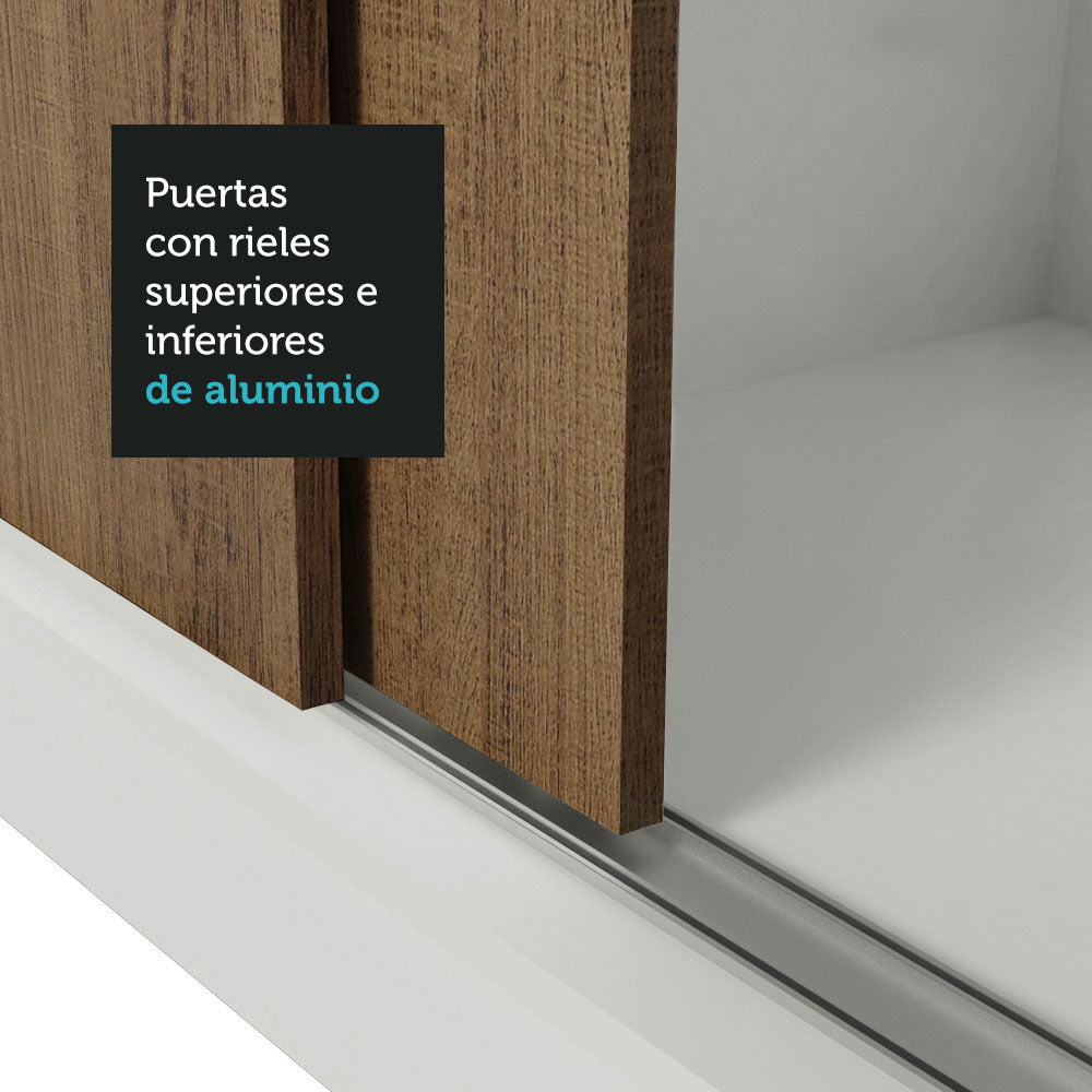 Placard Matrimonial 3 Puertas Corredizas con Espejo 4 Cajones Blanco/Marrón Sublime Plus