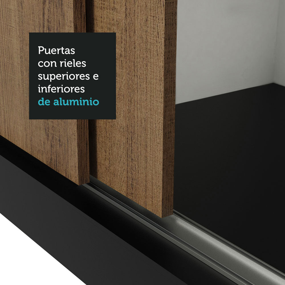 Placard Matrimonial 3 Puertas Corredizas con Espejos 2 Cajones Negro/Marrón Sublime