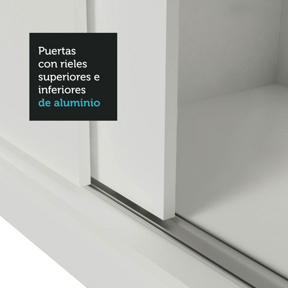 Placard 2 Puertas Corredizas con Espejo 4 Cajones Blanco Vivare Plus