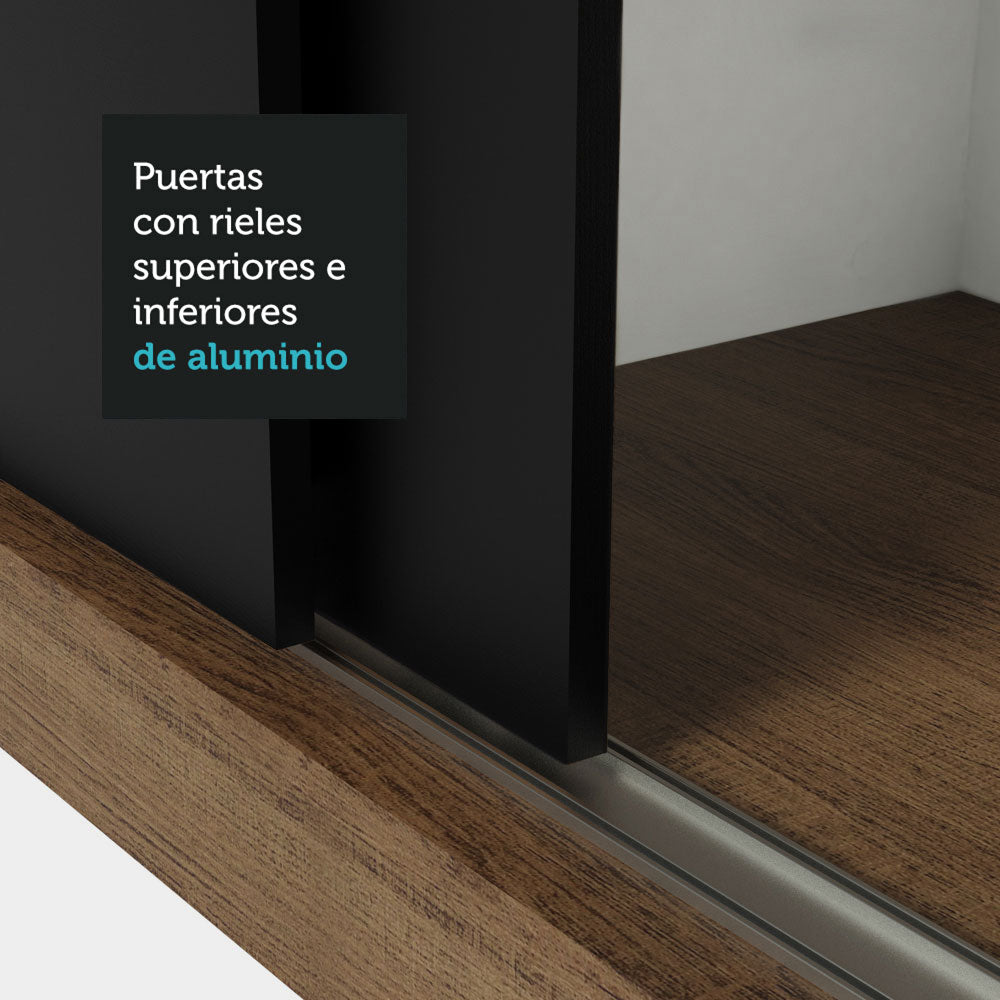Placard Soltero 2 Puertas Corredizas con Espejo 2 Cajones Marrón/Negro Vivare