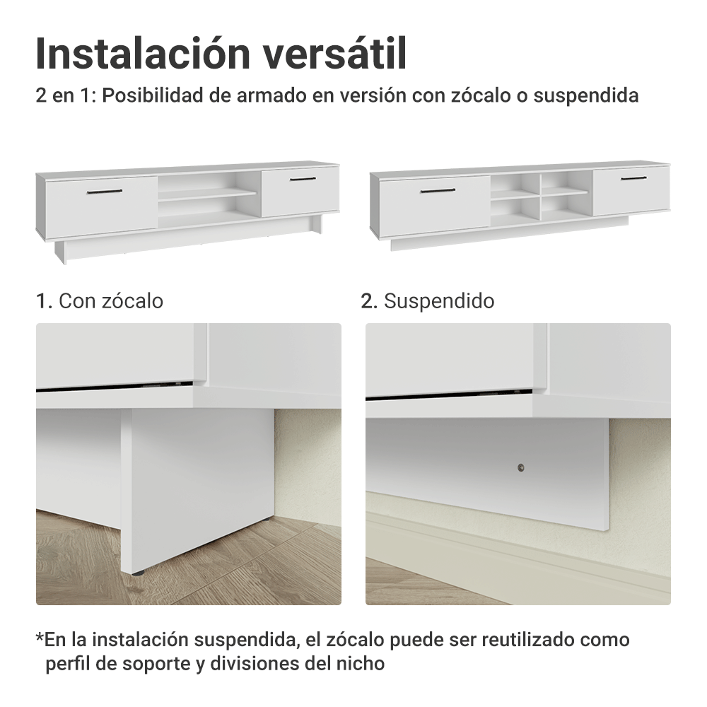 Rack Flotante para TV hasta 80 Pulgadas 218 cm 2 Puertas Blanco Agata Madesa