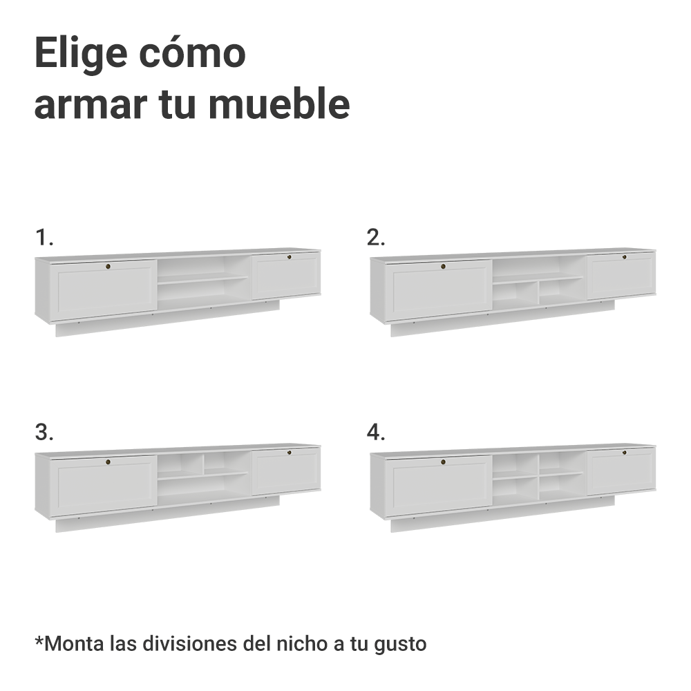 Rack Flotante para TV hasta 80 Pulgadas 218 cm 2 Puertas Blanco Vik Madesa