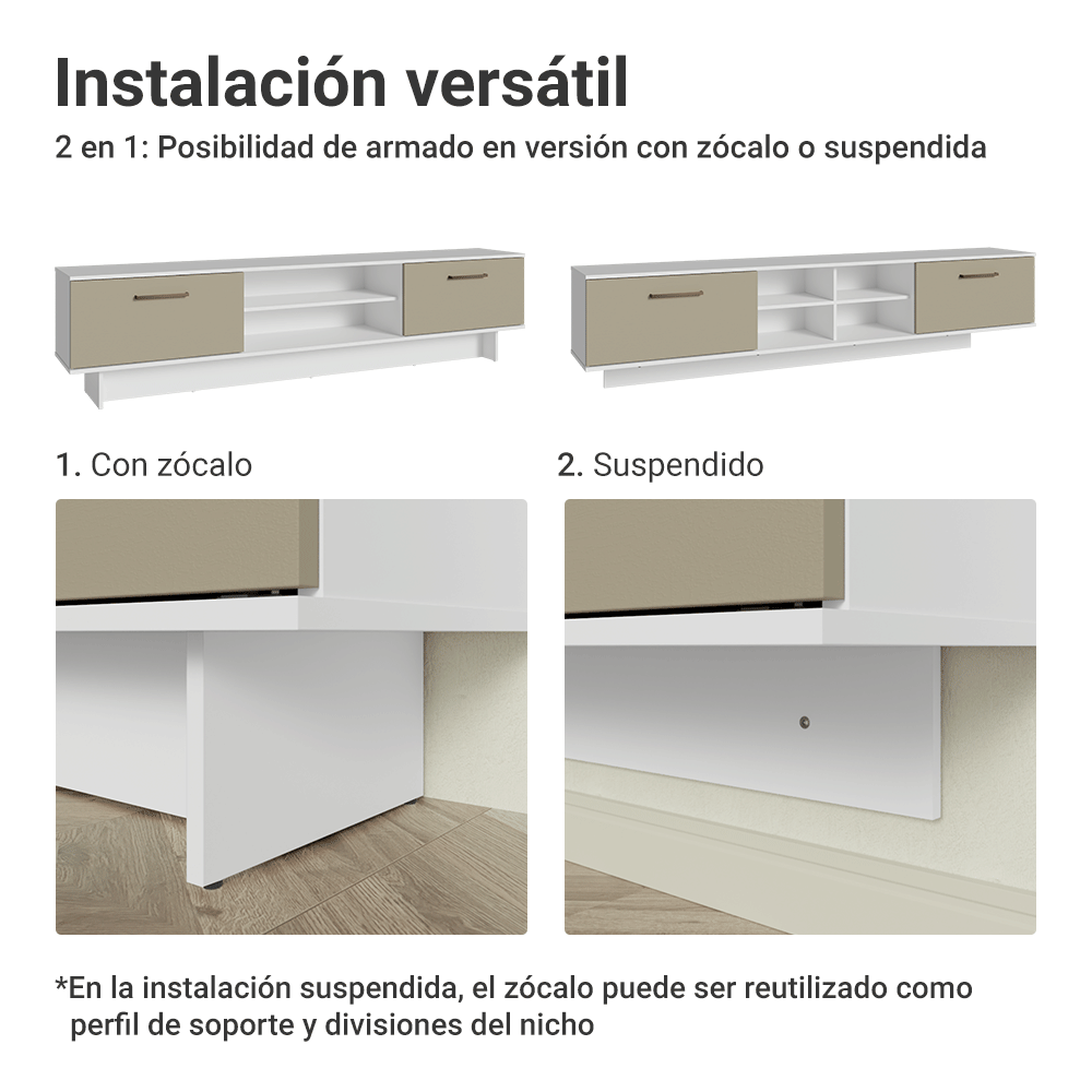 Rack Flotante para TV hasta 80 Pulgadas 218 cm 2 Puertas Blanco/Crema Agata Madesa