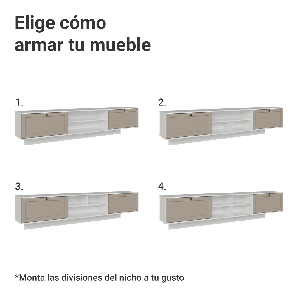 Rack Flotante para TV hasta 80 Pulgadas 218 cm 2 Puertas Blanco/Crema Vik Madesa