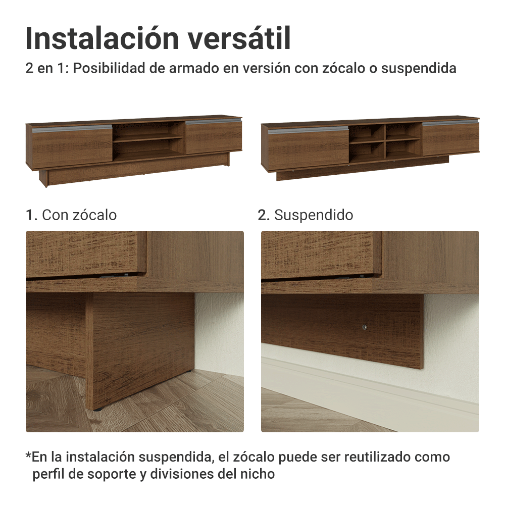 Rack para TV hasta 80 Pulgadas 218 cm 2 Puertas Marrón Glamy Madesa