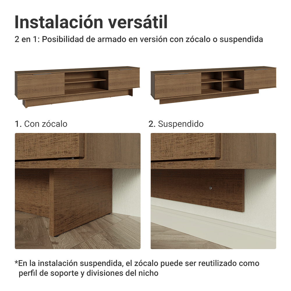 Rack Flotante para TV hasta 80 Pulgadas 218 cm 2 Puertas Marrón Stella Madesa