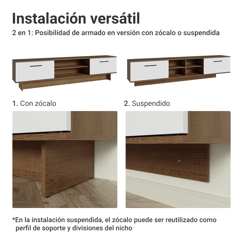 Rack Flotante para TV hasta 80 Pulgadas 218 cm 2 Puertas Marrón/Blanco Agata Madesa
