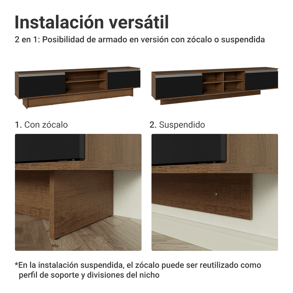 Rack para TV hasta 80 Pulgadas 218 cm 2 Puertas Marrón/Negro Glamy Madesa