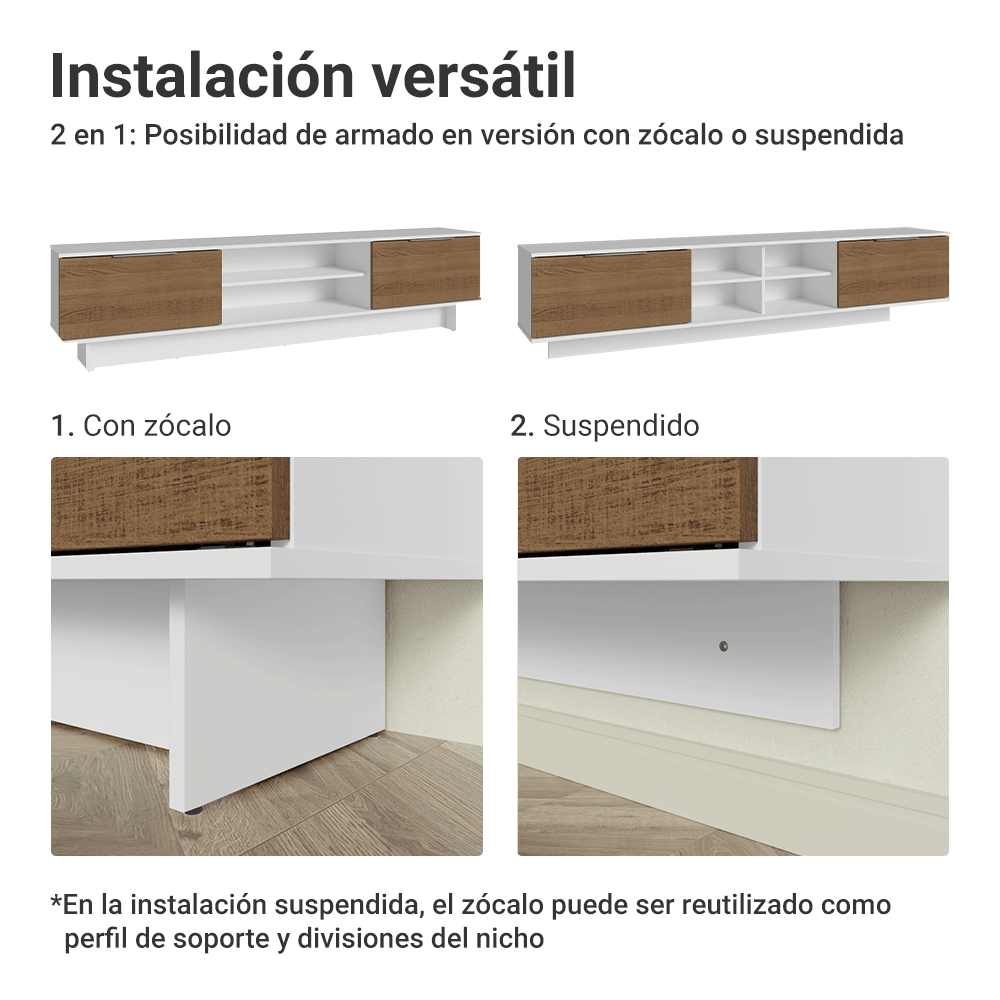 Rack Flotante para TV hasta 80 Pulgadas 218 cm 2 Puertas Blanco/Marrón Stella Madesa