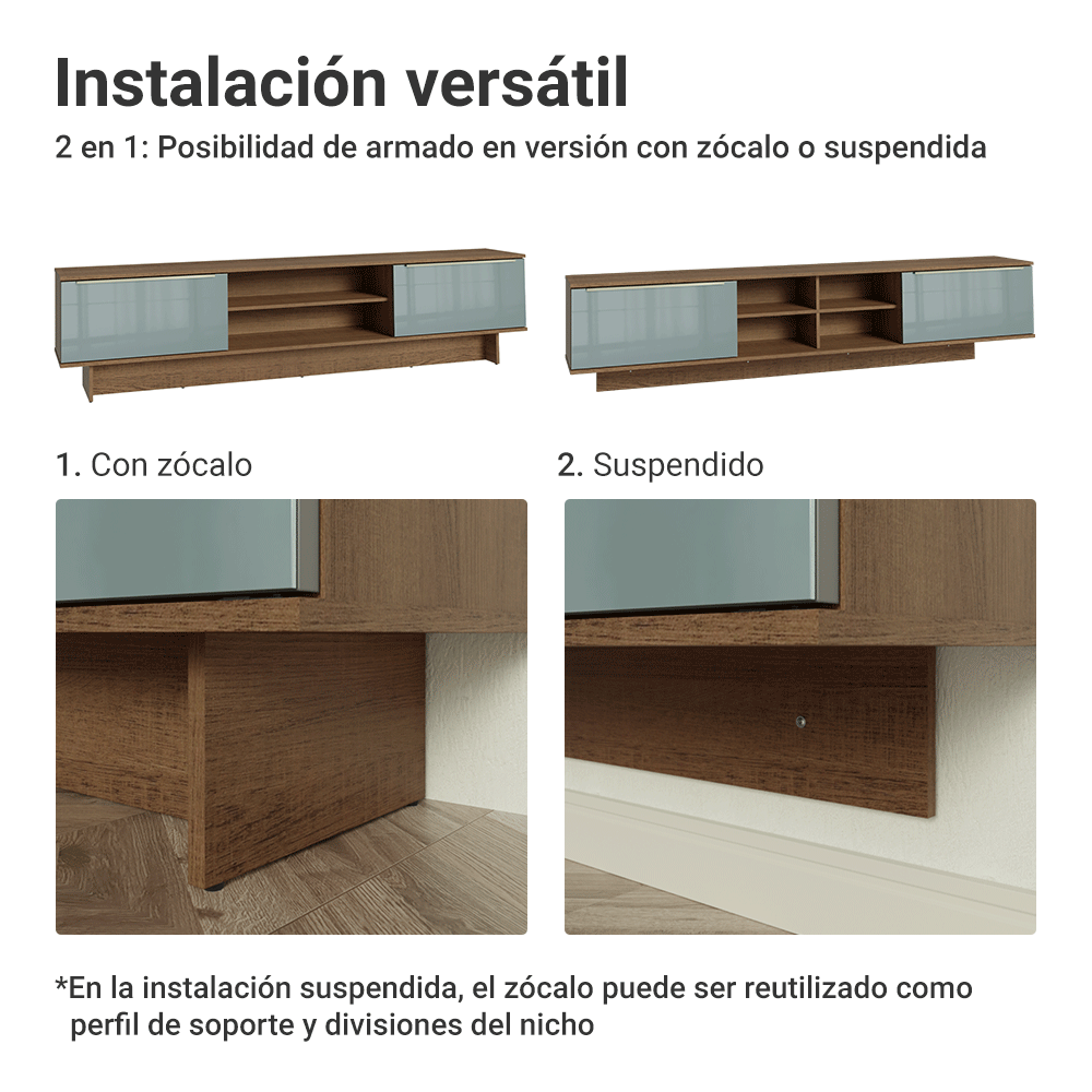 Rack Flotante para TV hasta 80 Pulgadas 218 cm 2 Puertas Marrón/Gris Lux Madesa