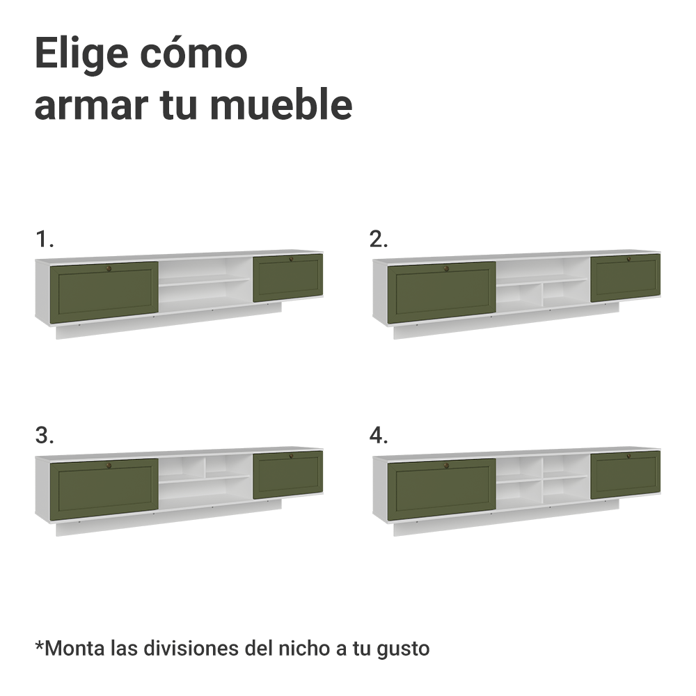 Rack Flotante para TV hasta 80 Pulgadas 218 cm 2 Puertas Blanco/Verde Vik Madesa