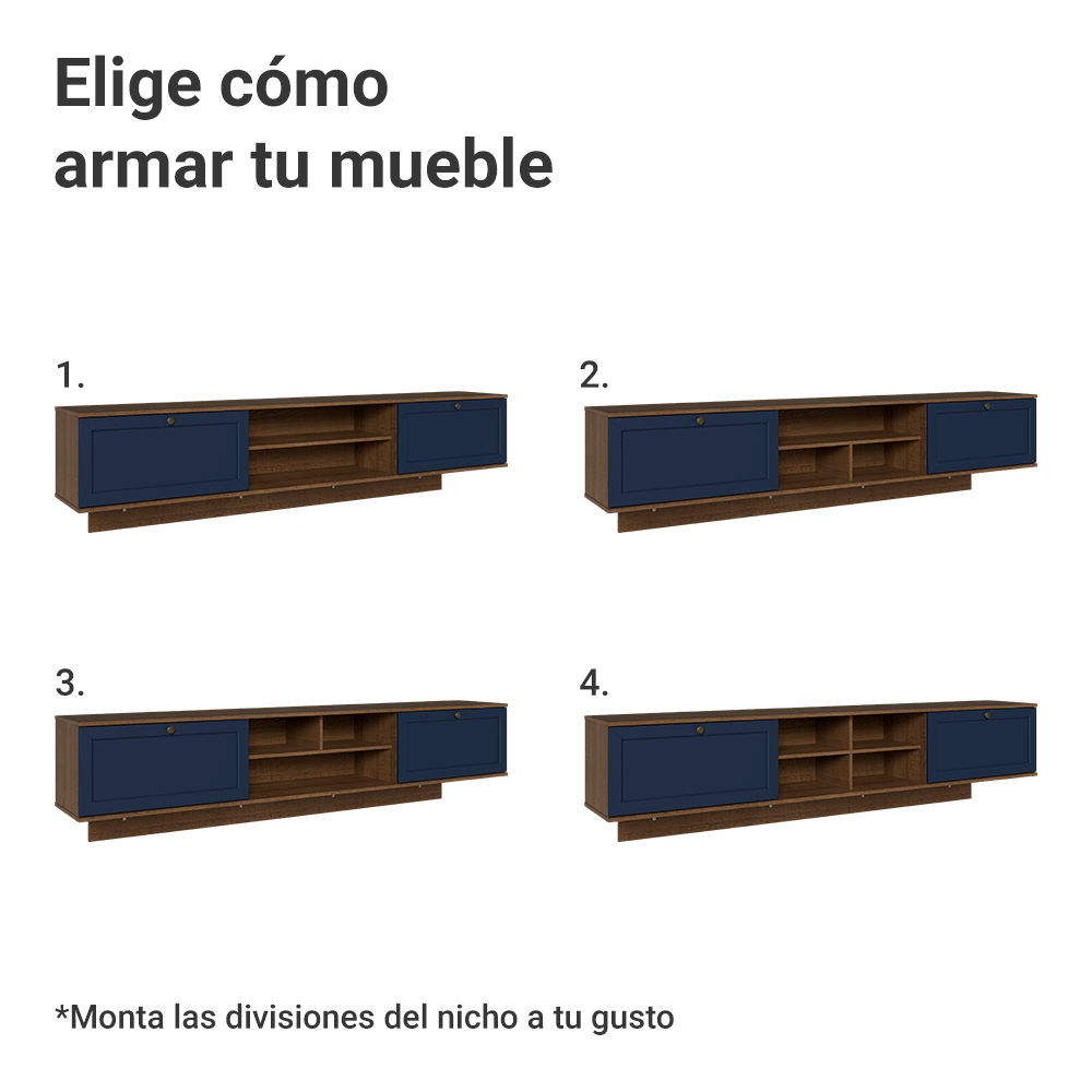 Rack Flotante para TV hasta 80 Pulgadas 218 cm 2 Puertas Marrón/Azul Vik Madesa