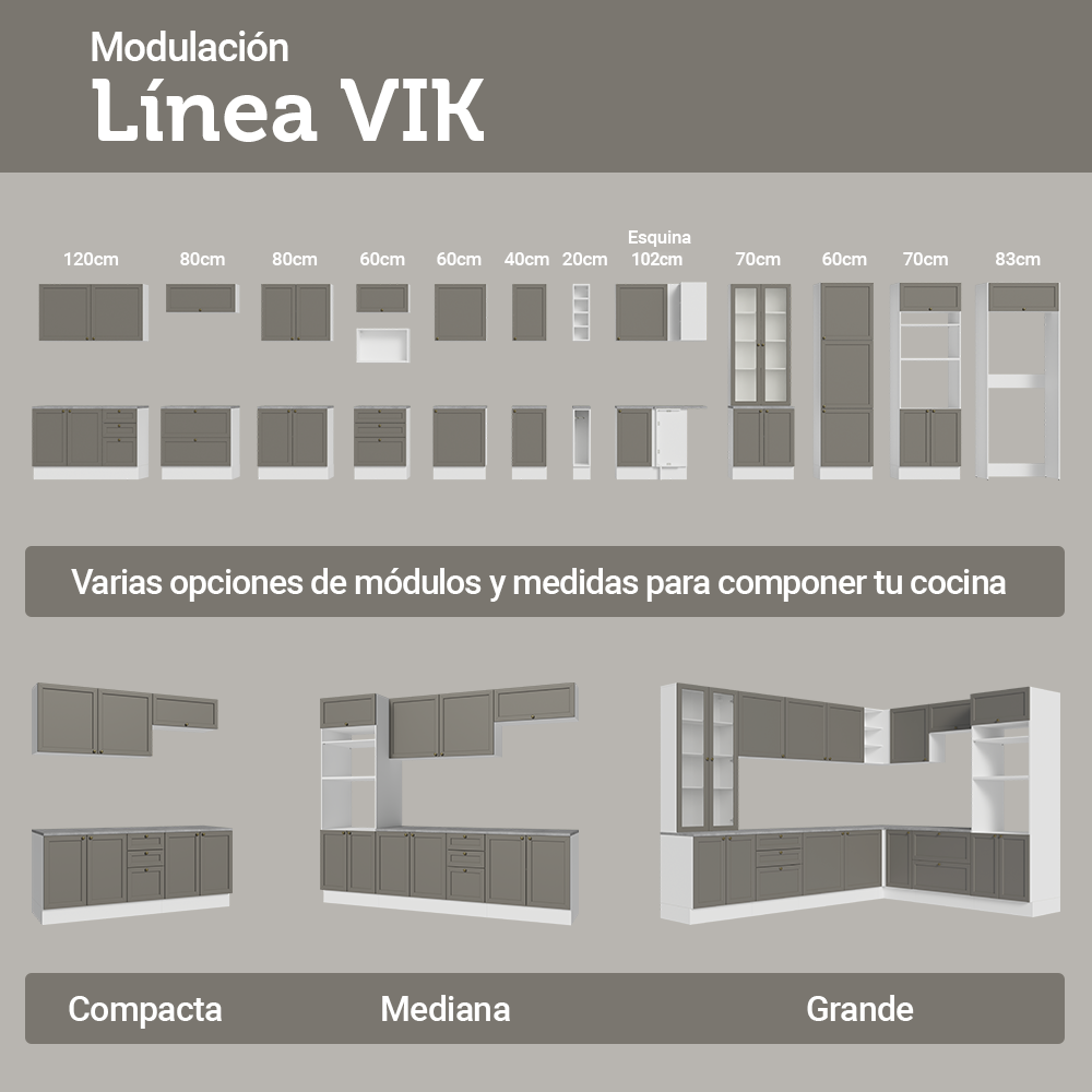 Bajo Mesada de Cocina 40 x 60 cm 3 Cajones (Sin Mesada) Blanco/Gris Vik Madesa