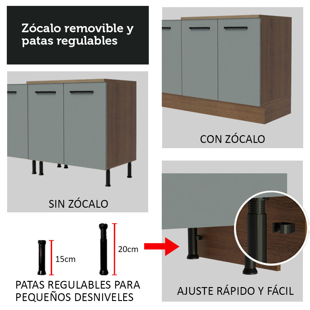 Bajo Mesada 120 cm 2 Cajones 1 Puerta Agata Marrón/Gris