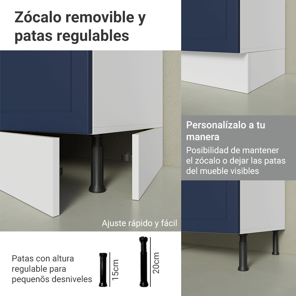 Bajo Mesada de Cocina 35 cm 1 Puerta Blanco/Azul Vik Madesa