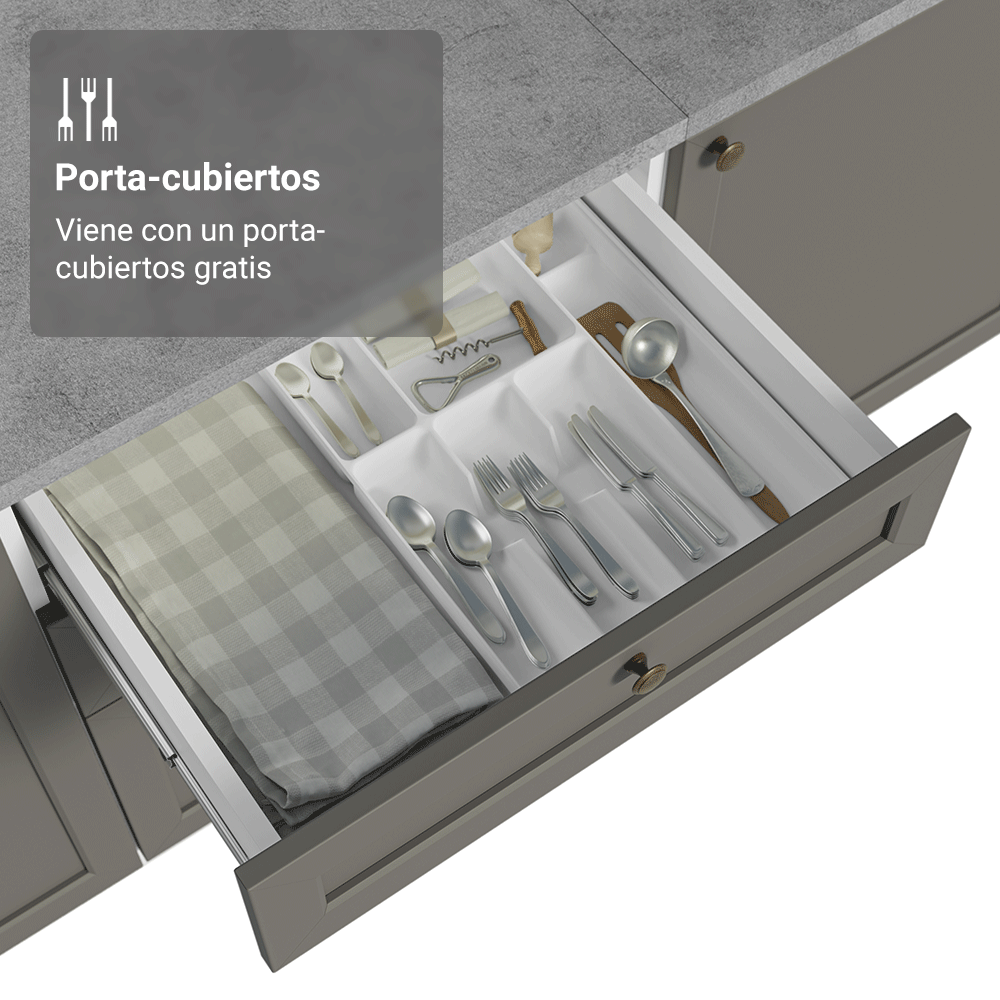 Bajo Mesada de Cocina 60 cm 3 Cajones Blanco/Gris Vik Madesa