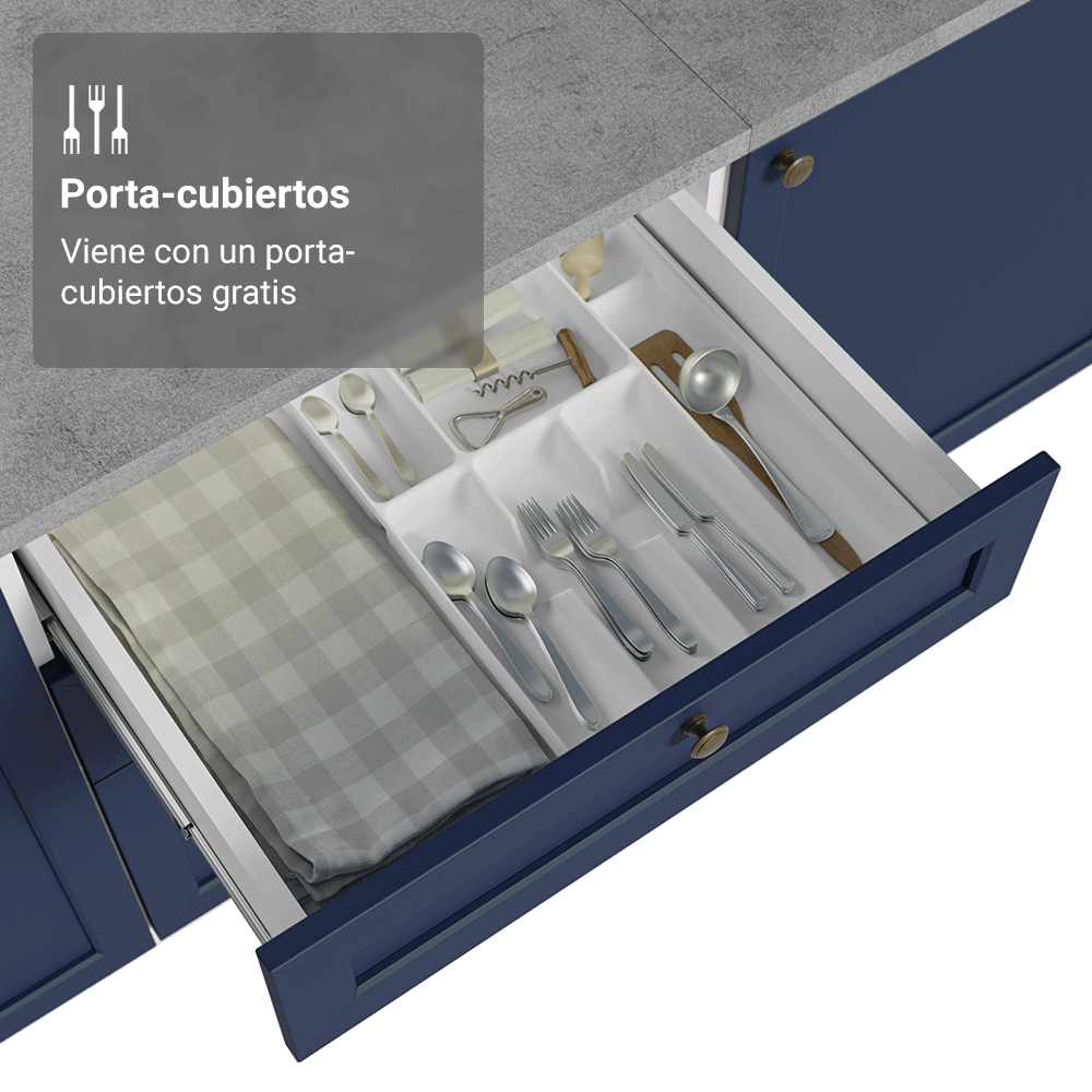 Bajo Mesada de Cocina 60 cm 3 Cajones Blanco/Azul Vik Madesa