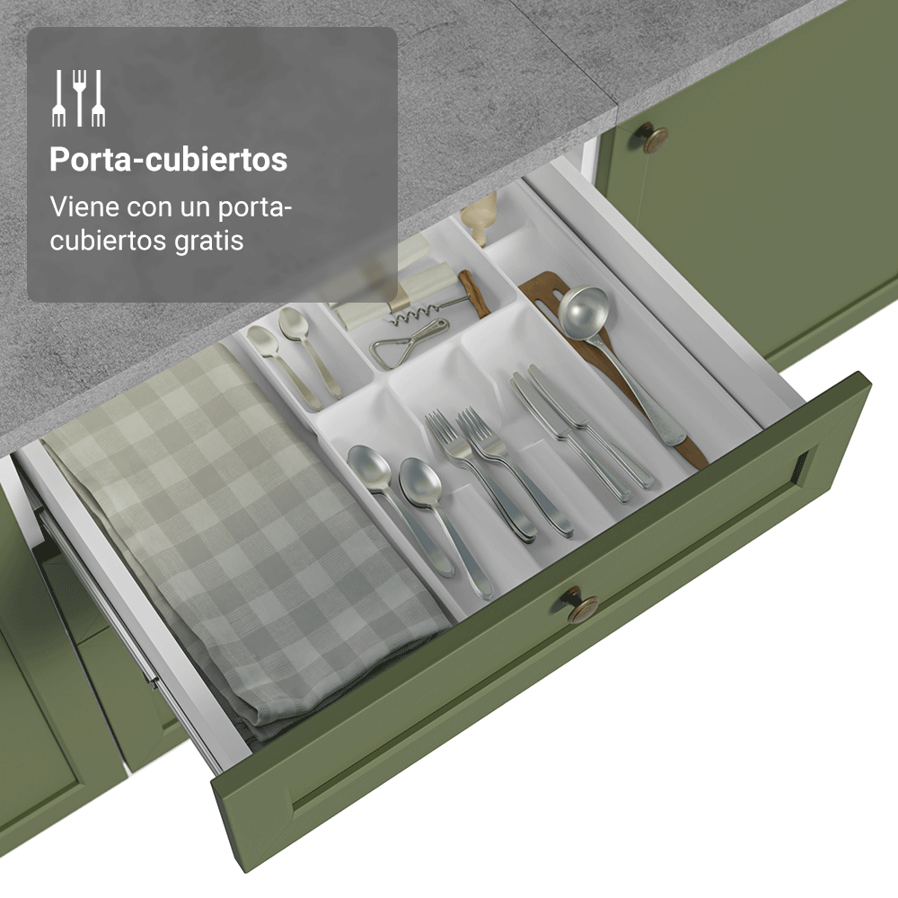 Bajo Mesada de Cocina 60 cm 3 Cajones Blanco/Verde Vik Madesa