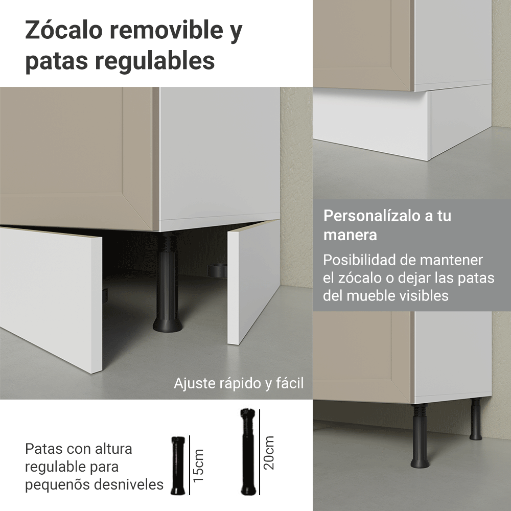 Bajo Mesada Esquinero 94 cm 1 Puerta (Sin Mesada) Blanco/Crema Vik Madesa