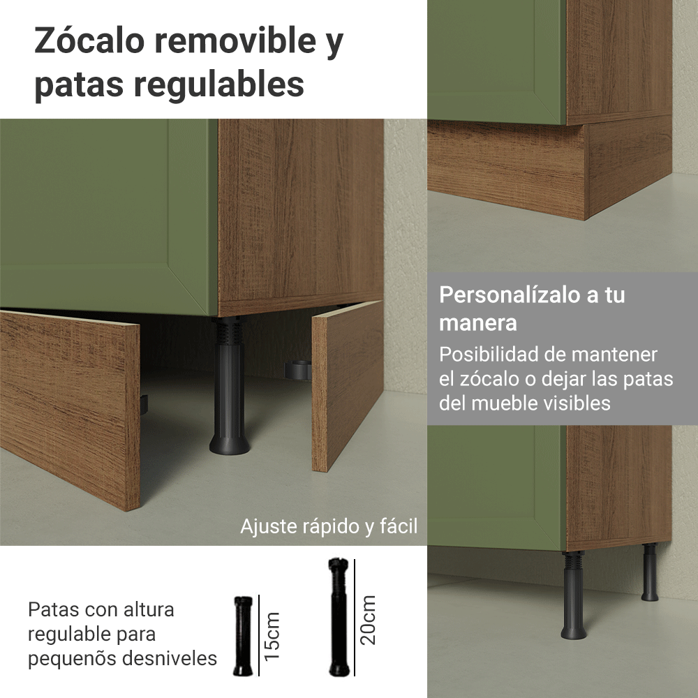 Bajo Mesada Esquinero 94 cm 1 Puerta (Sin Mesada) Marrón/Verde Vik Madesa
