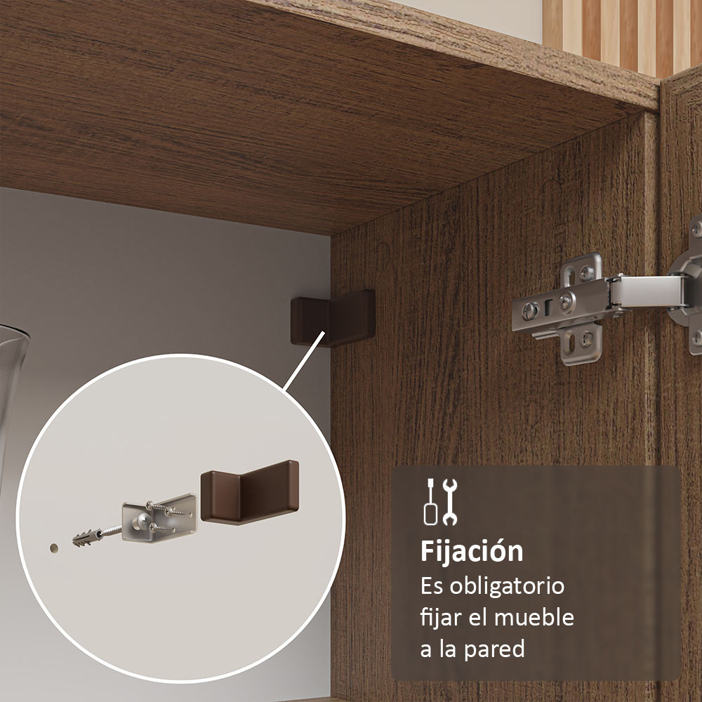 Mueble de Cocina Cristalero 70 cm 2 Puertas de Vidrio Marrón