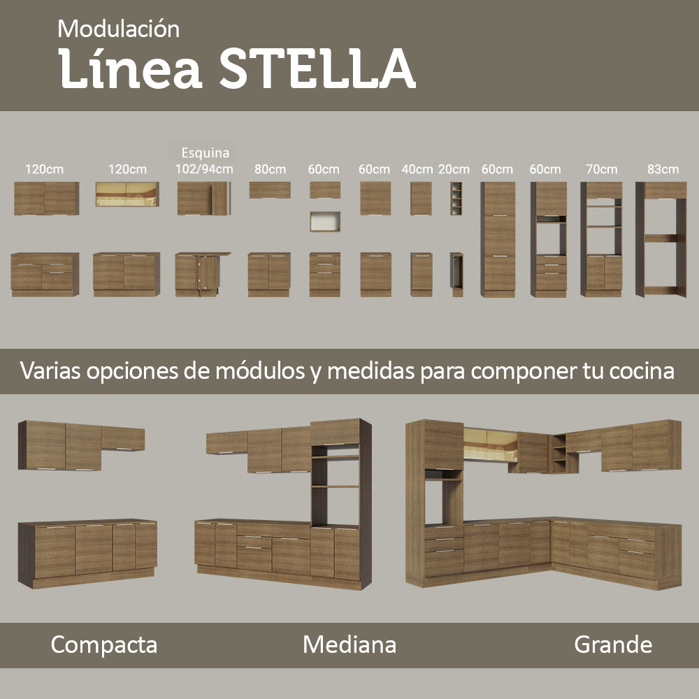 Isla de Cocina con Barra desayunador y Bajo Mesada 120 cm Marrón Stella Madesa