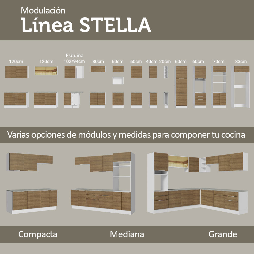 Isla de Cocina con Barra desayunador y Bajo Mesada 120 cm Blanco/Marrón Stella Madesa
