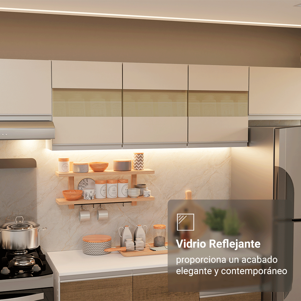 Combo de Cocina 100% MDF 310 cm Smart Blanco/Marrón/Crema 01