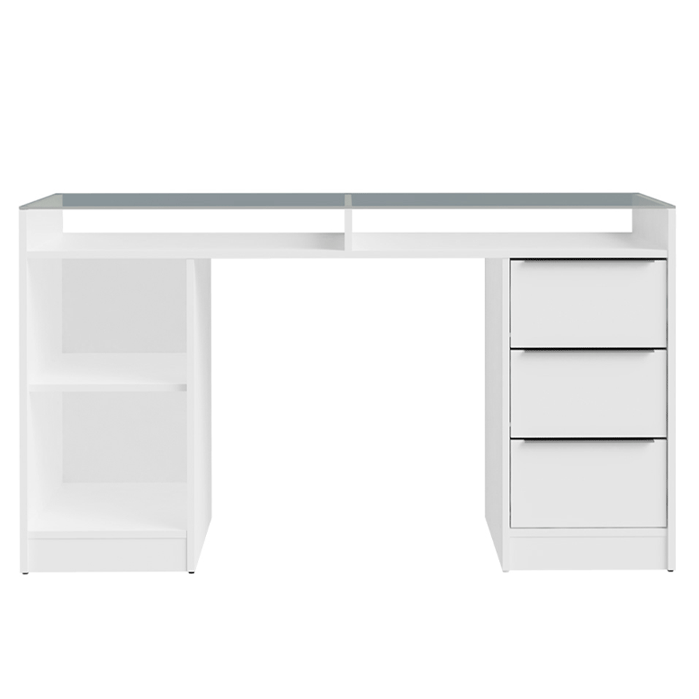 Escritorio Tocador 136cm 1 Puerta 3 Cajones Mesada Vidro Blanco Madesa