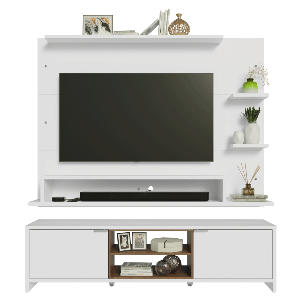Rack con Panel para TV hasta 60 Pulgadas 180 cm Blanco/Marrón Metz Madesa