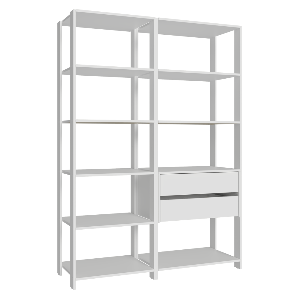 Estantería multiusos para oficina, 129 cm, 9 estantes, 2 cajones, color Blanco