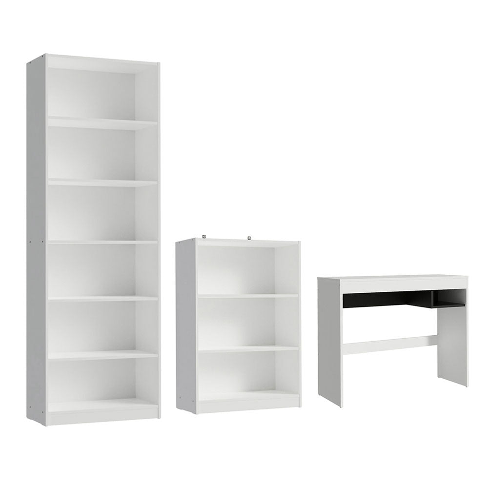 Escritorio Madesa Rubi + Estante 6908 + Estante 6907 Blanco/Negro