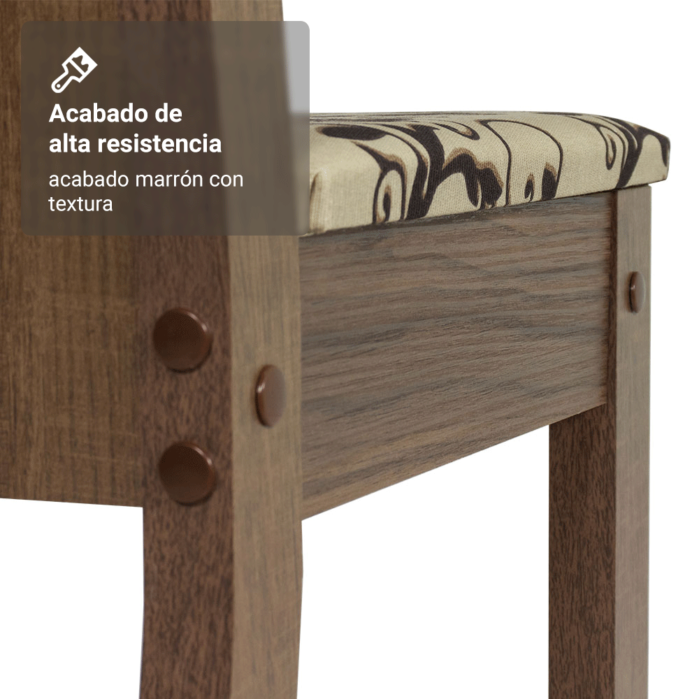Juego de Comedor Mesa Tapa de Vidrio 4 Sillas Marrón/Crema/Tapizado Beige Marrón Madesa