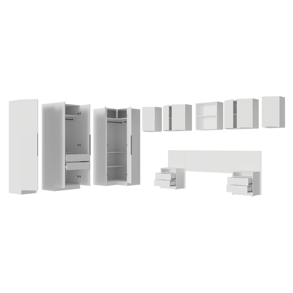 Dormitorio Completo Matrimonial de Esquina 580 cm Mesa de Luz Neo Blanco